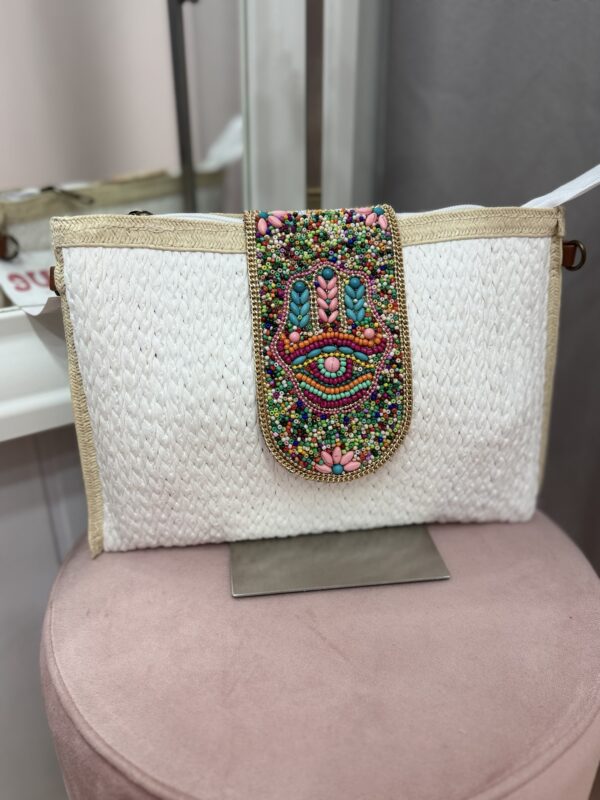 Bolso Sobre rafia+pedrería